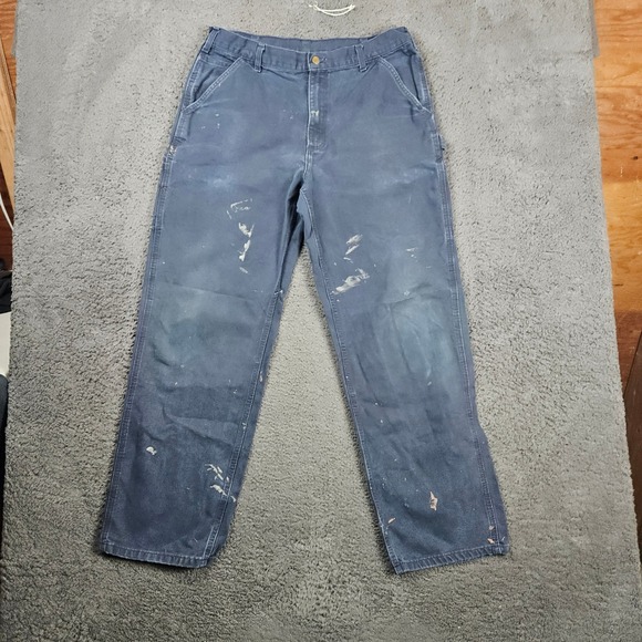 Carhartt Carpenter Jeans Men's 36x32 Work Pants Blue Distressed - Picture 1 of 13